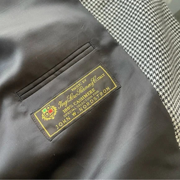 Loro Piana John W Nordstrom 100% Cashmere Sport Coat 46L Black White Houndstooth - Picture 10 of 11
